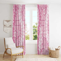 Pink Puakenikeni and Maile Lei Window Curtain Hawaiian Style Tribal Tapa Double Strand Lei