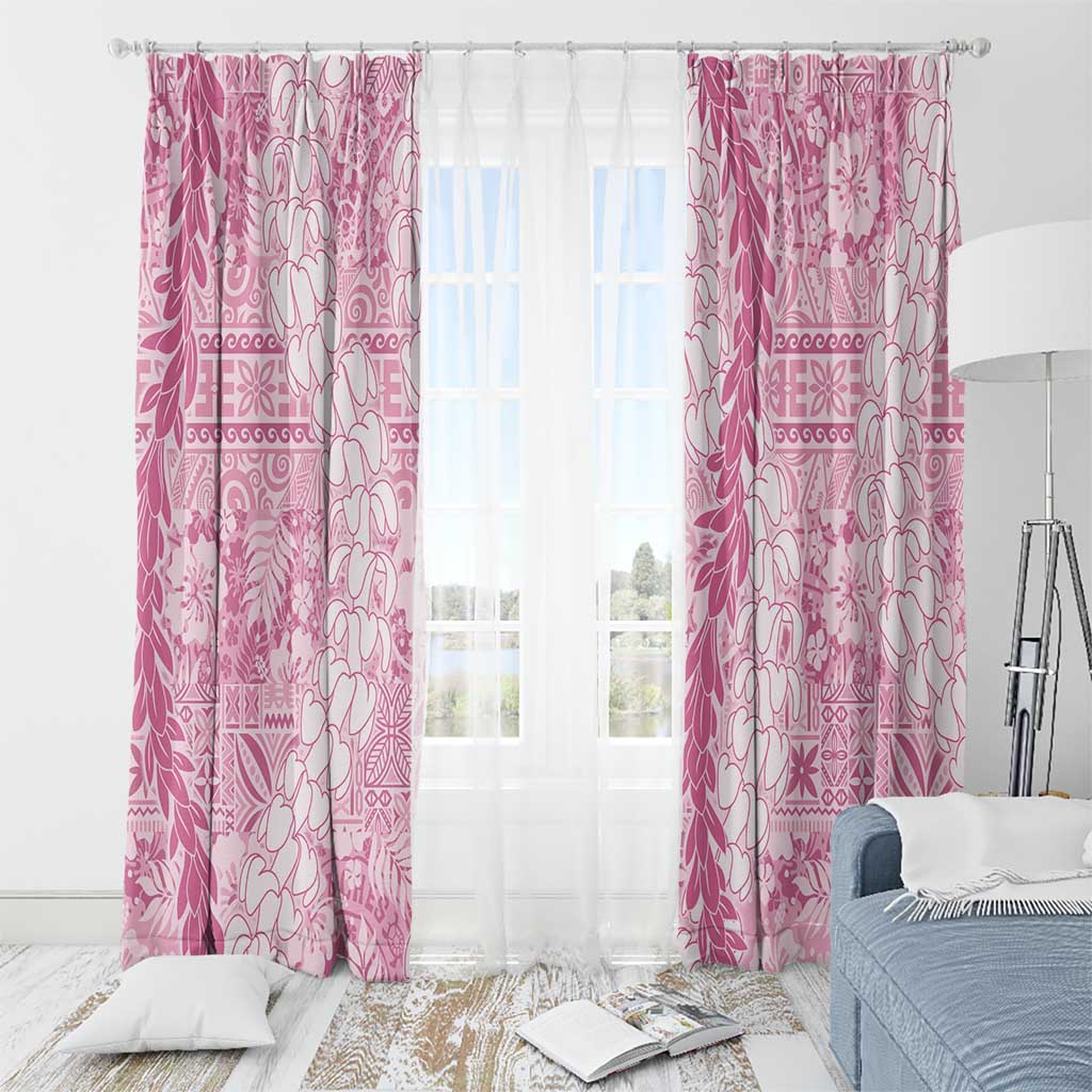 Pink Puakenikeni and Maile Lei Window Curtain Hawaiian Style Tribal Tapa Double Strand Lei