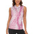 Pink Puakenikeni and Maile Lei Women Sleeveless Polo Shirt Hawaiian Style Tribal Tapa Double Strand Lei
