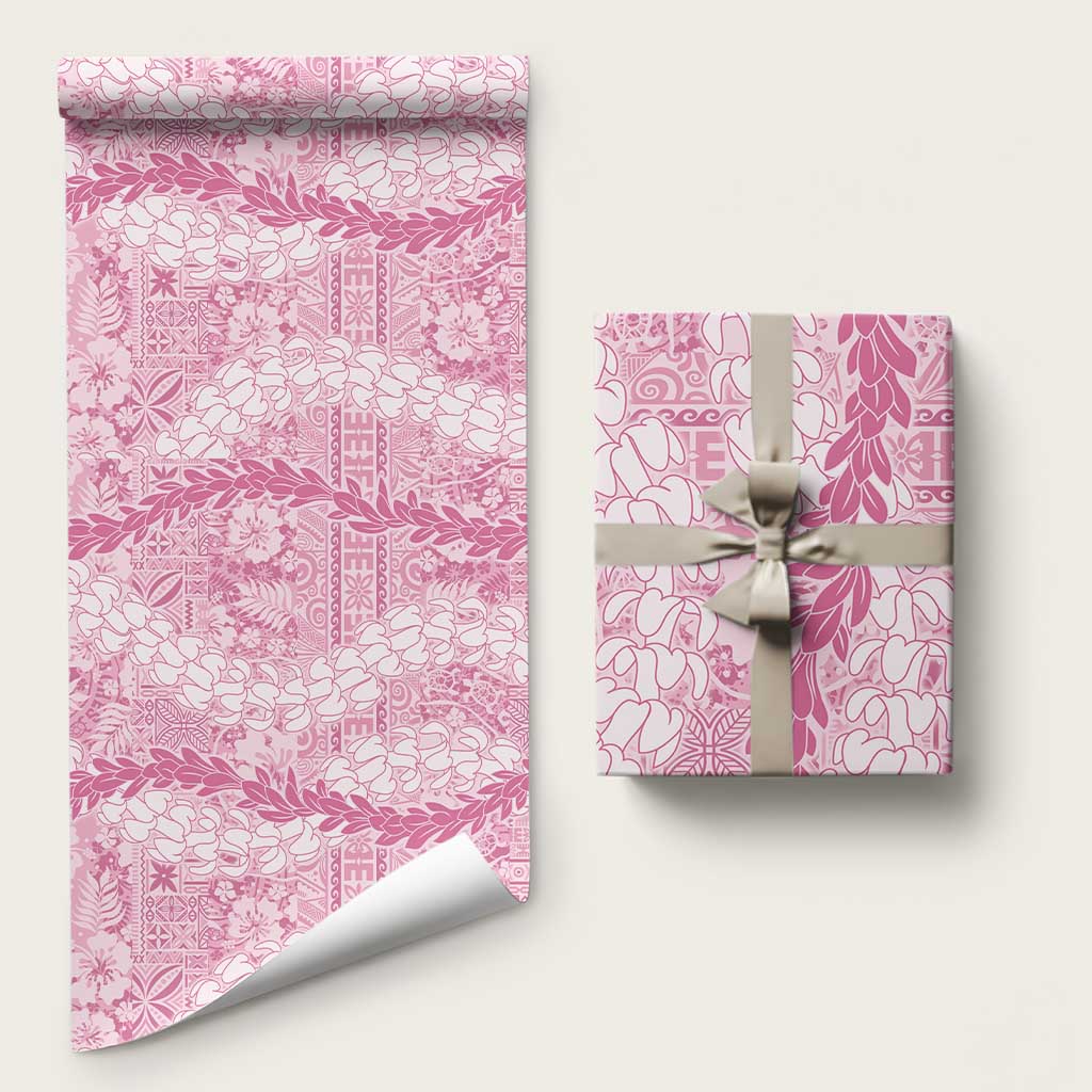 Pink Puakenikeni and Maile Lei Wrapping Paper Hawaiian Style Tribal Tapa Double Strand Lei - Polynesian Pride