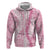 Pink Puakenikeni and Maile Lei Zip Hoodie Hawaiian Style Tribal Tapa Double Strand Lei