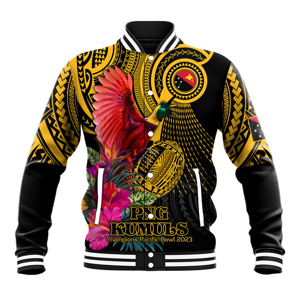 Personalised Papua New Guinea Rugby Baseball Jacket PNG Kumuls Champions Pacific Bowl LT9 Unisex Gold - Polynesian Pride