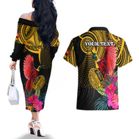 Personalised Papua New Guinea Rugby Couples Matching Off The Shoulder Long Sleeve Dress and Hawaiian Shirt PNG Kumuls Champions Pacific Bowl LT9 - Polynesian Pride