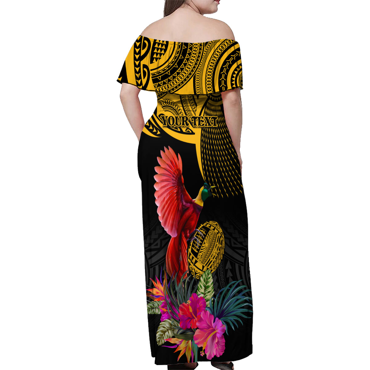 Personalised Papua New Guinea Rugby Family Matching Off Shoulder Maxi Dress and Hawaiian Shirt PNG Kumuls Champions Pacific Bowl LT9 - Polynesian Pride