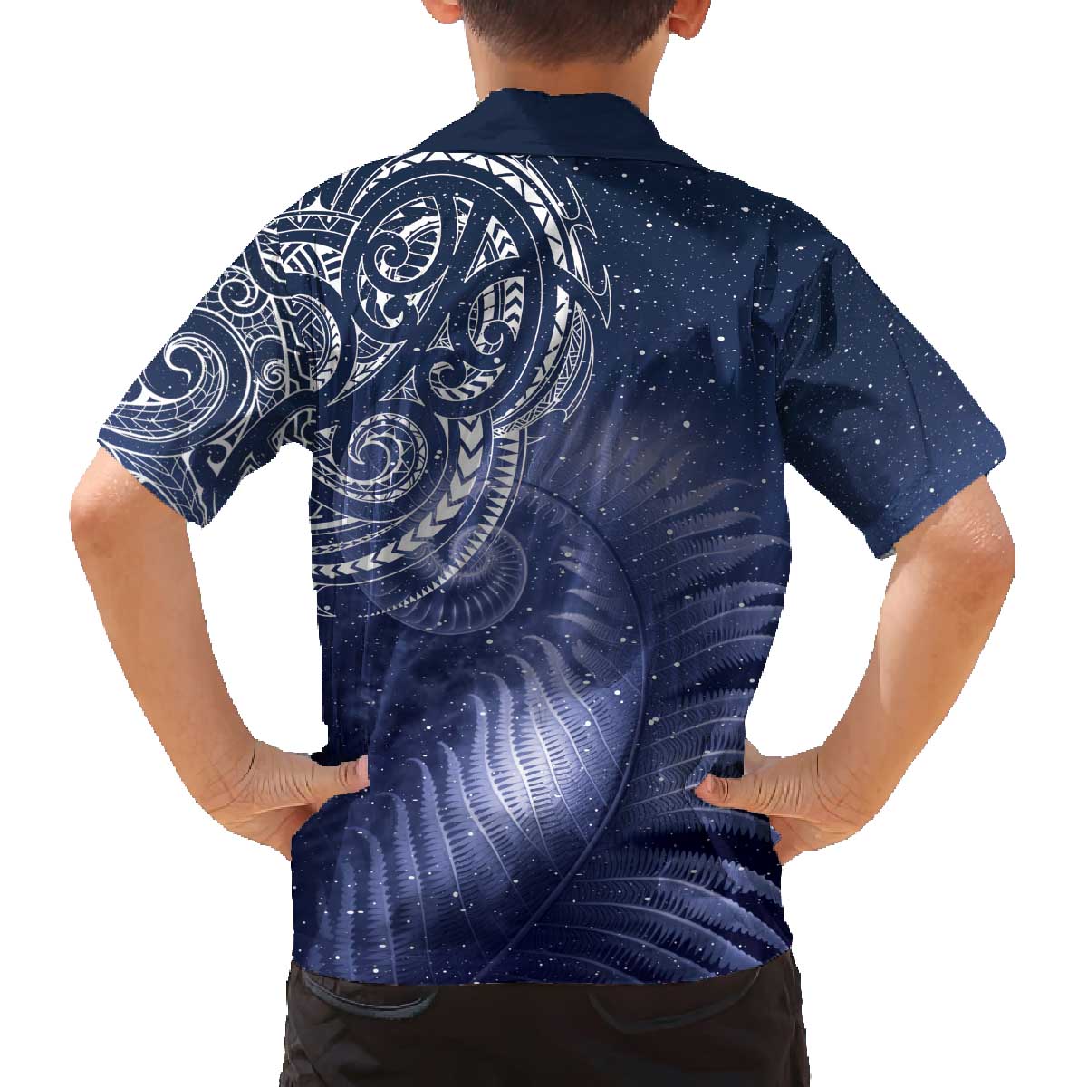 New Zealand Galaxy Fern Family Matching Off The Shoulder Long Sleeve Dress and Hawaiian Shirt LT9 - Polynesian Pride