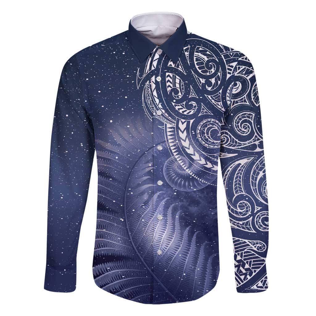 New Zealand Galaxy Fern Family Matching Short Sleeve Bodycon Dress and Hawaiian Shirt LT9 Dad's Shirt - Long Sleeve Galaxy - Polynesian Pride