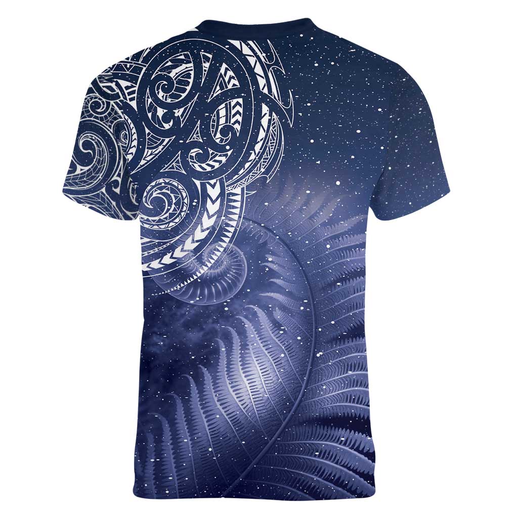New Zealand Galaxy Fern Women V-Neck T-Shirt