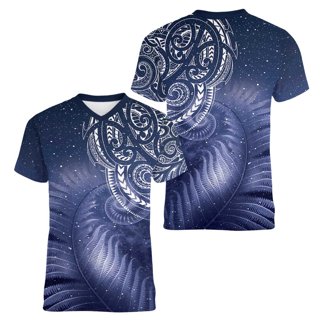 New Zealand Galaxy Fern Women V-Neck T-Shirt