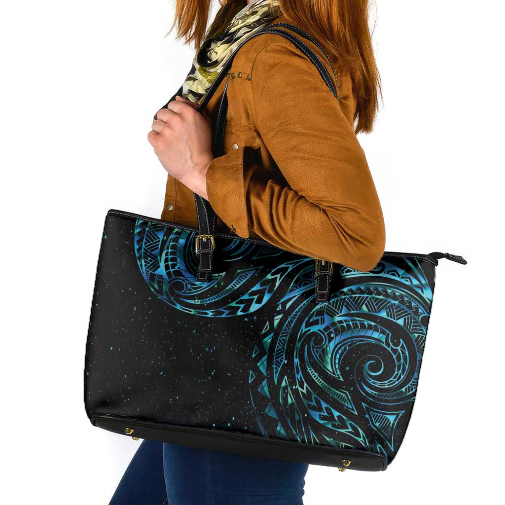 New Zealand Tribal Tattoo Leather Tote Bag With Matariki Art LT9 Galaxy - Polynesian Pride