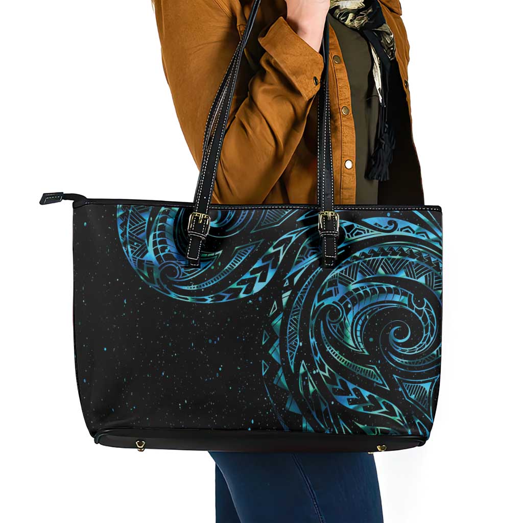 New Zealand Tribal Tattoo Leather Tote Bag With Matariki Art