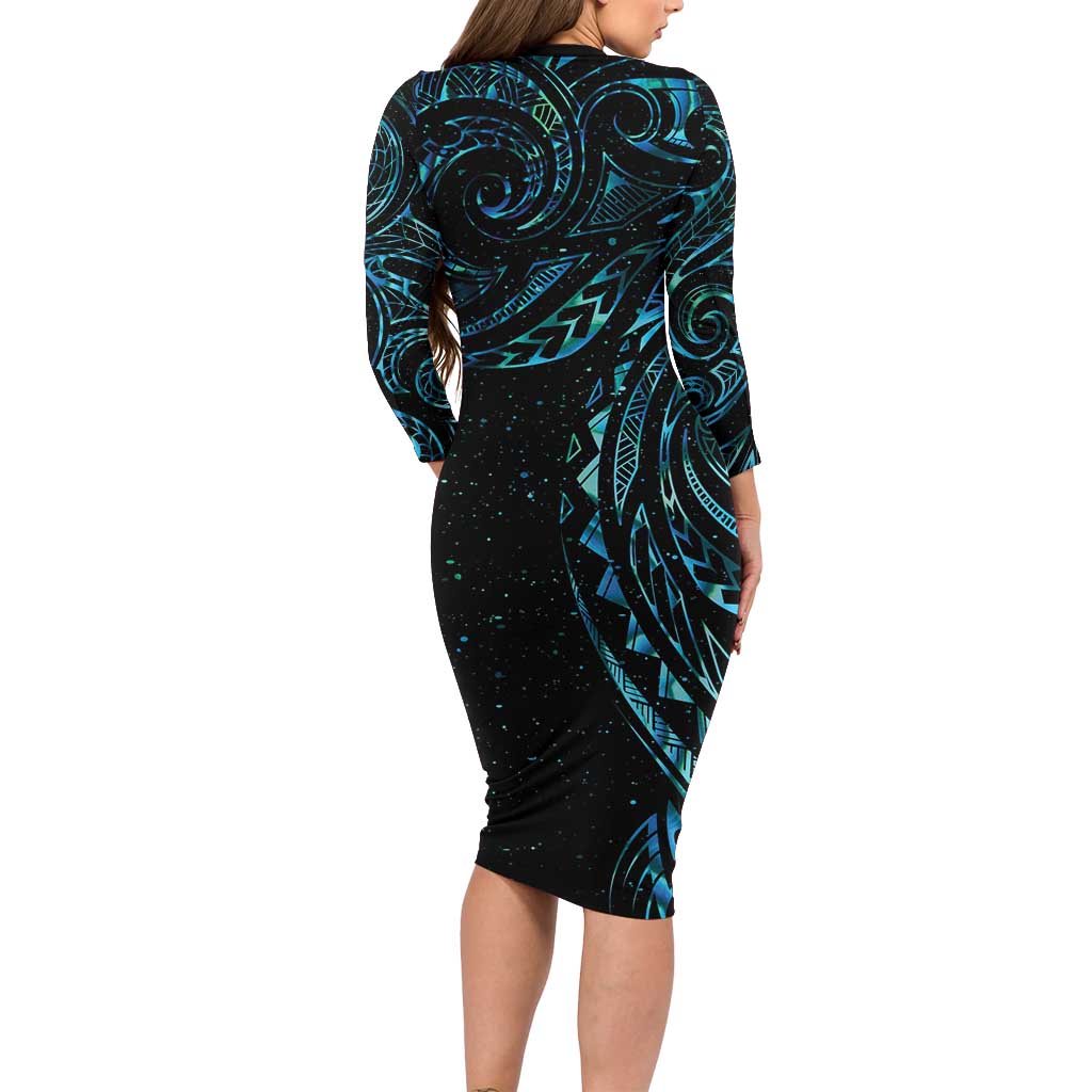 New Zealand Tribal Tattoo Long Sleeve Bodycon Dress With Matariki Art LT9 - Polynesian Pride