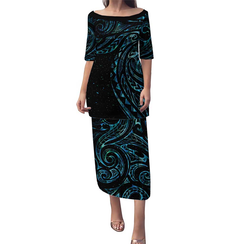 New Zealand Tribal Tattoo Puletasi With Matariki Art LT9 Long Dress Galaxy - Polynesian Pride