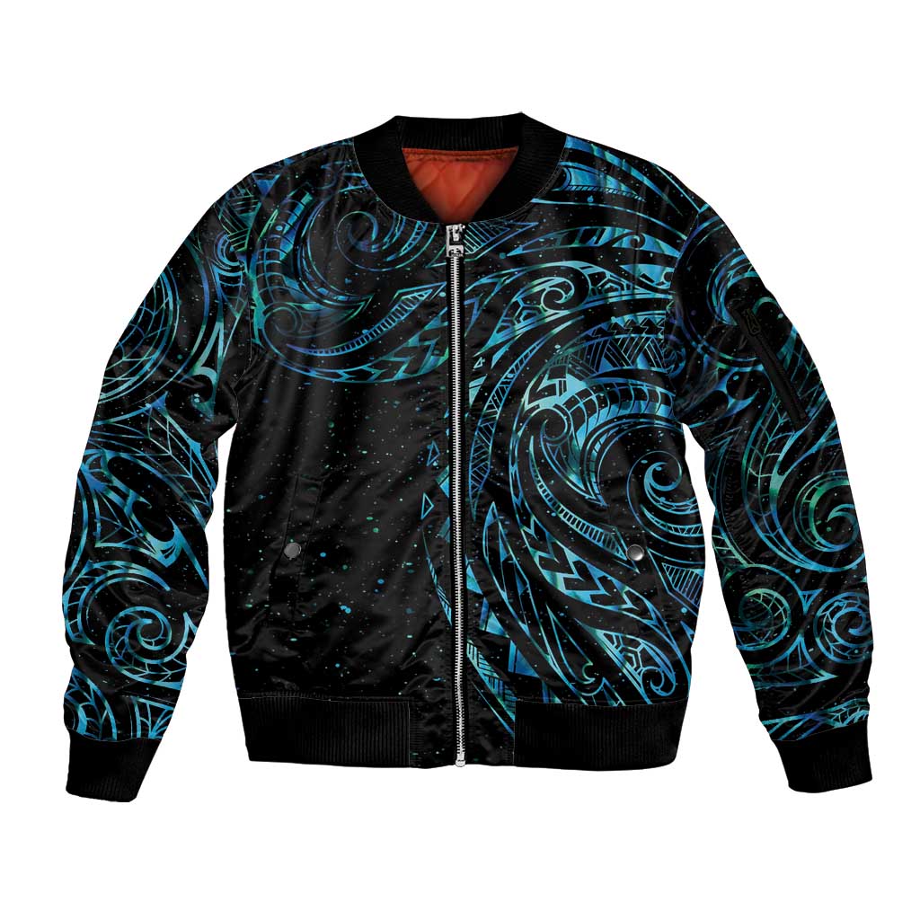 New Zealand Tribal Tattoo Sleeve Zip Bomber Jacket With Matariki Art LT9 Unisex Galaxy - Polynesian Pride