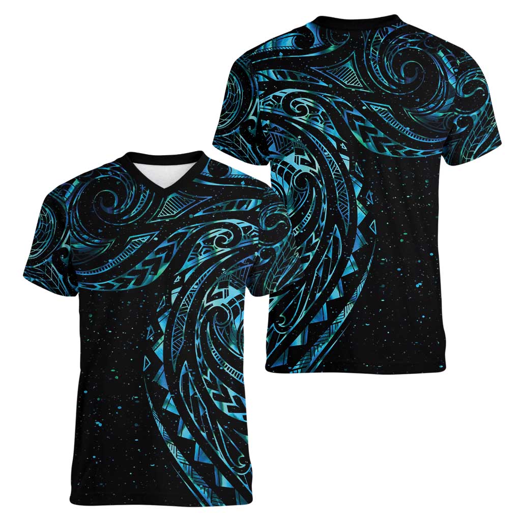 New Zealand Tribal Tattoo Women V-Neck T-Shirt With Matariki Art