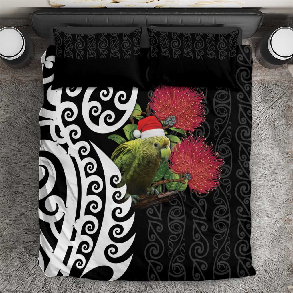 New Zealand Kakapo Christmas Bedding Set Meri Kirihimete Pohutukawa Flowers LT9 Black - Polynesian Pride