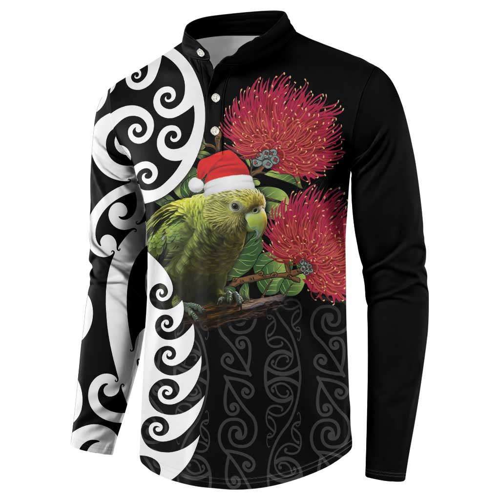 New Zealand Kakapo Christmas Button Sweatshirt Meri Kirihimete Pohutukawa Flowers