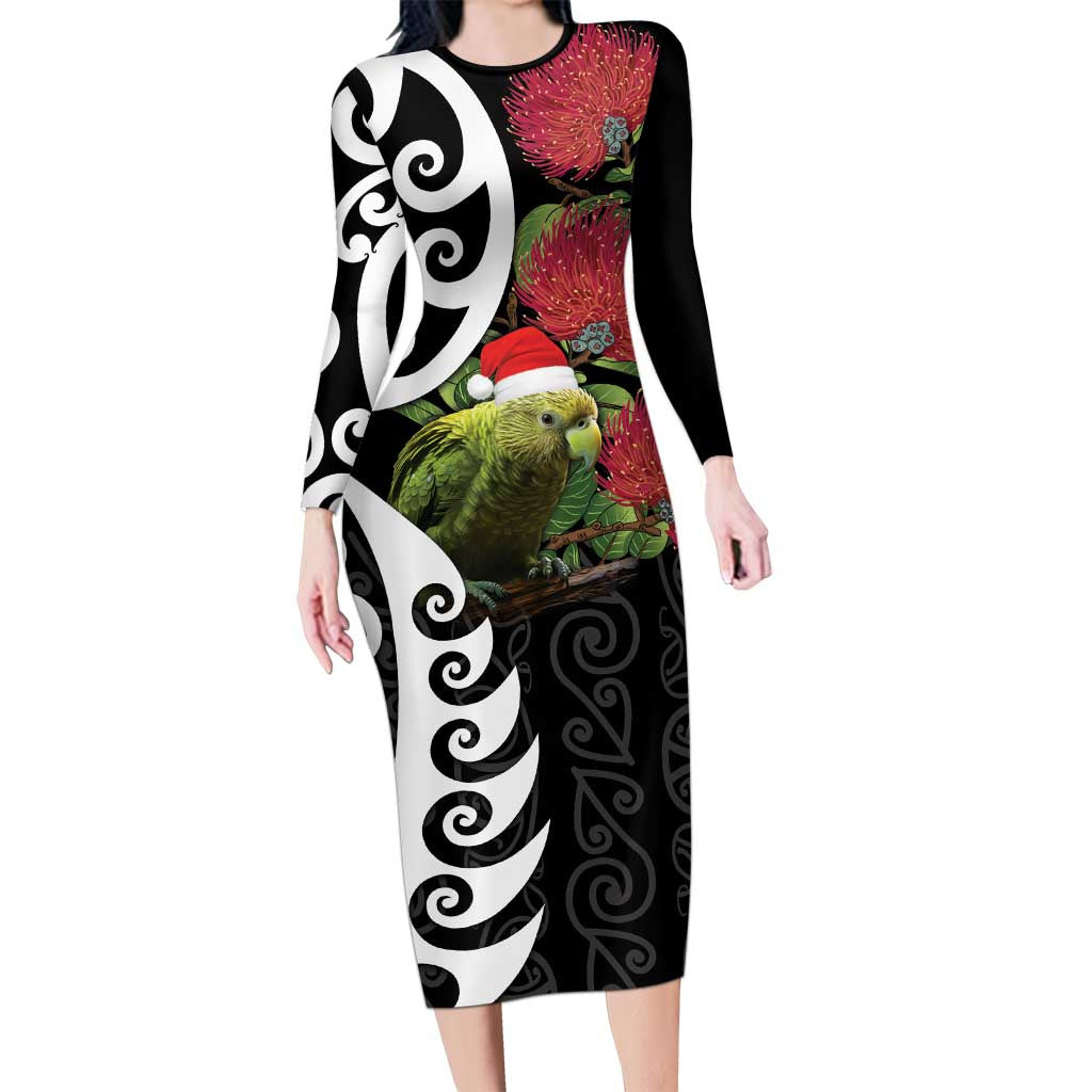 New Zealand Kakapo Christmas Family Matching Long Sleeve Bodycon Dress and Hawaiian Shirt Meri Kirihimete Pohutukawa Flowers