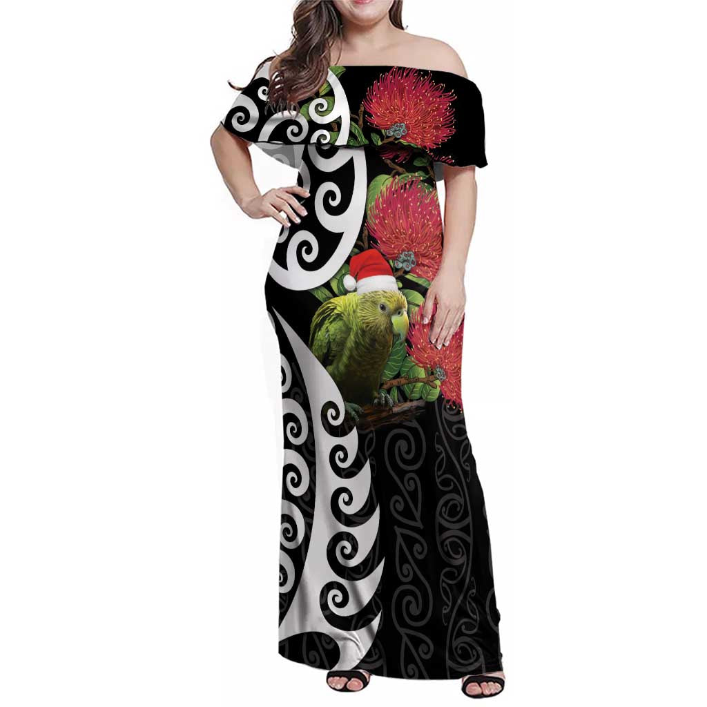 New Zealand Kakapo Christmas Family Matching Off Shoulder Maxi Dress and Hawaiian Shirt Meri Kirihimete Pohutukawa Flowers