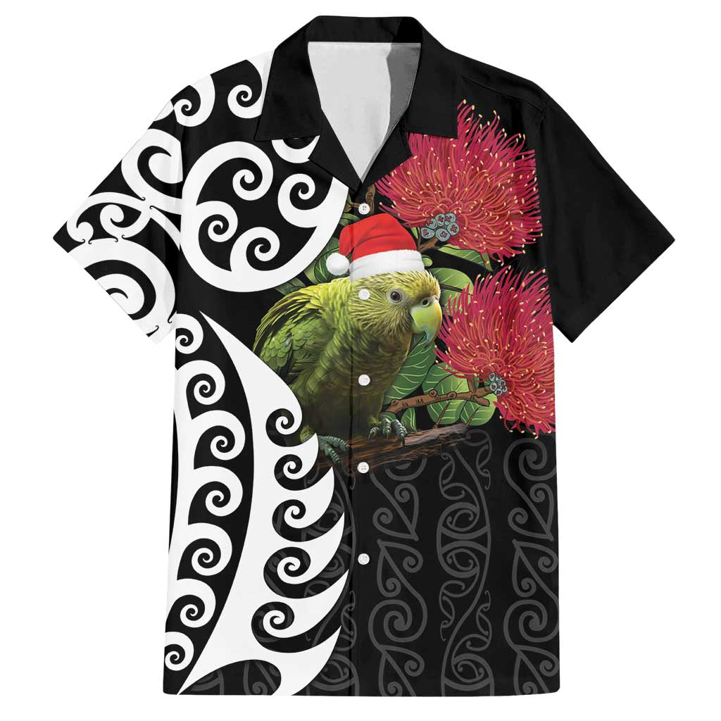 New Zealand Kakapo Christmas Family Matching Tank Maxi Dress and Hawaiian Shirt Meri Kirihimete Pohutukawa Flowers LT9 Dad's Shirt - Short Sleeve Black - Polynesian Pride