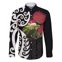 New Zealand Kakapo Christmas Family Matching Tank Maxi Dress and Hawaiian Shirt Meri Kirihimete Pohutukawa Flowers LT9 Dad's Shirt - Long Sleeve Black - Polynesian Pride