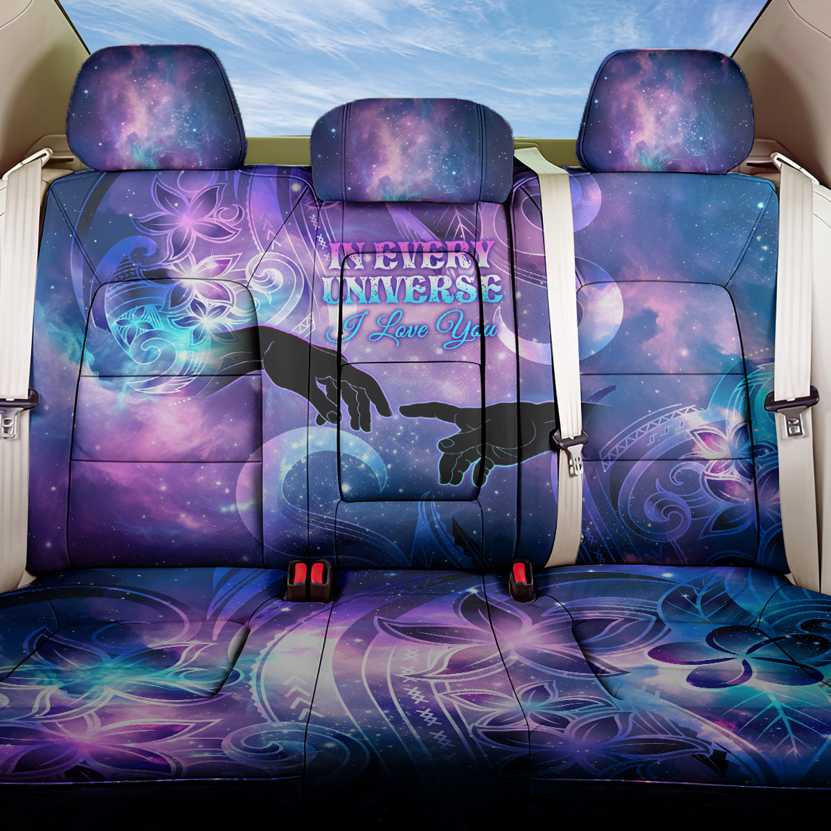 I Love You In Every Universe Personalised Back Car Seat Cover Polynesian Pattern Galaxy Style LT9