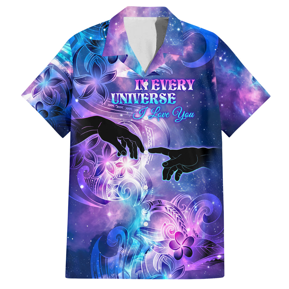 I Love You In Every Universe Personalised Family Matching Off Shoulder Maxi Dress and Hawaiian Shirt Polynesian Pattern Galaxy Style LT9 Dad's Shirt - Short Sleeve Galaxy - Polynesian Pride