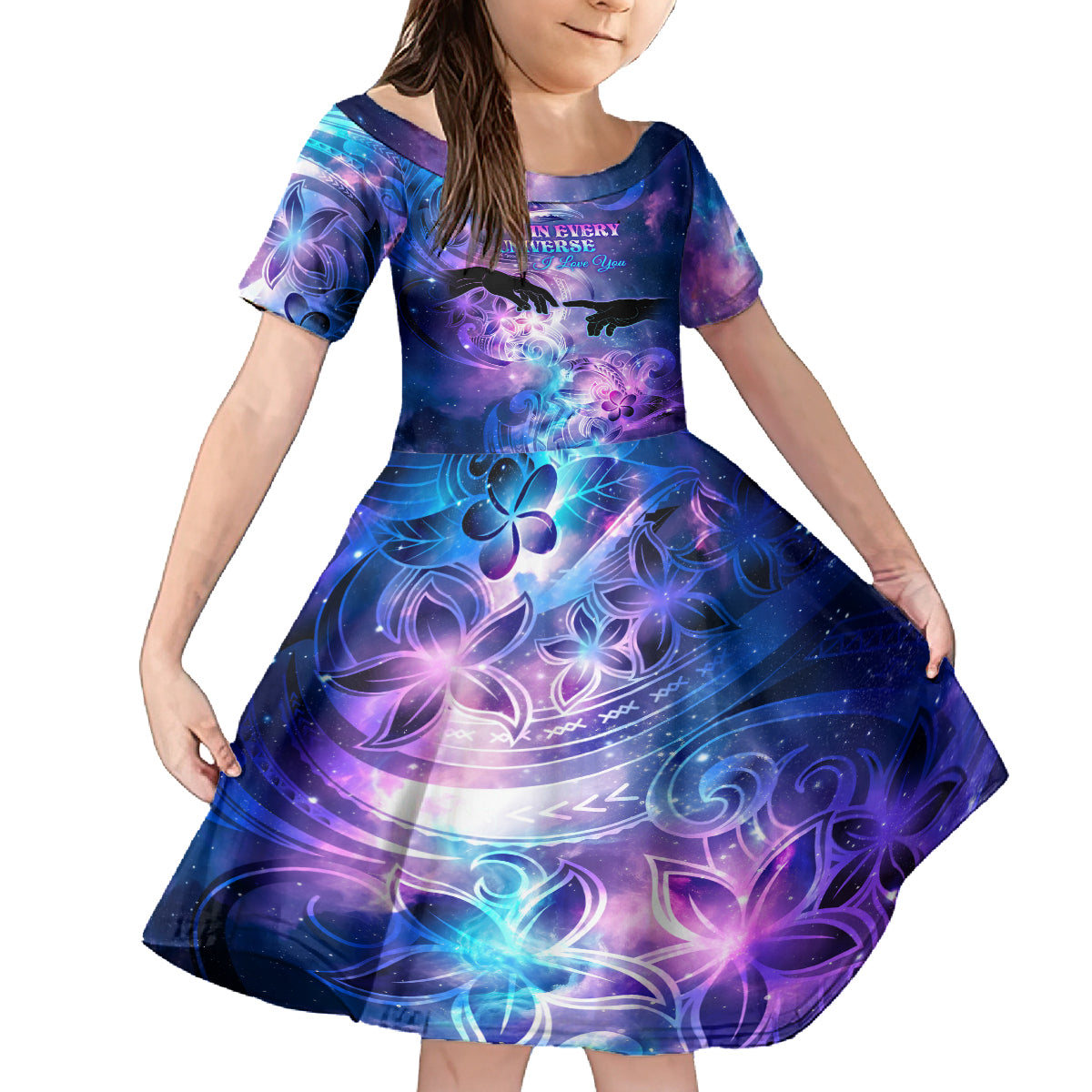 I Love You In Every Universe Personalised Kid Short Sleeve Dress Polynesian Pattern Galaxy Style LT9 KID Galaxy - Polynesian Pride