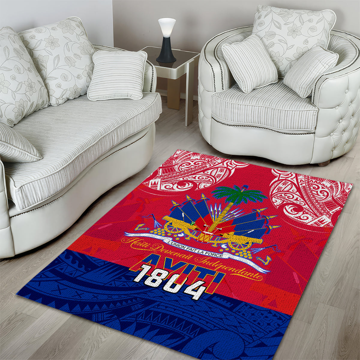 Haiti Independence Day Area Rug Libete Egalite Fratenite Ayiti 1804 With Polynesian Pattern LT9 - Polynesian Pride