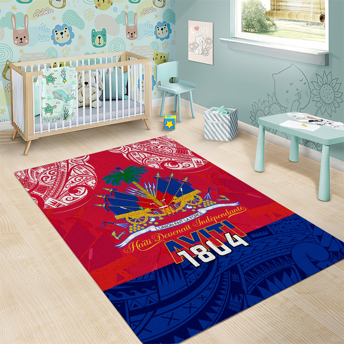 Haiti Independence Day Area Rug Libete Egalite Fratenite Ayiti 1804 With Polynesian Pattern LT9 - Polynesian Pride