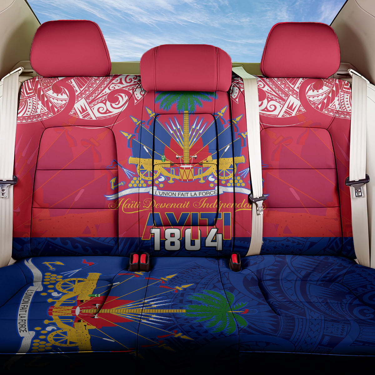 Haiti Independence Day Back Car Seat Cover Libete Egalite Fratenite Ayiti 1804 With Polynesian Pattern LT9