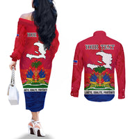 Haiti Independence Day Couples Matching Off The Shoulder Long Sleeve Dress and Long Sleeve Button Shirt Libete Egalite Fratenite Ayiti 1804 With Polynesian Pattern LT9 - Polynesian Pride