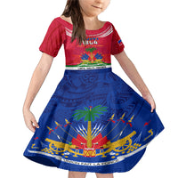 Haiti Independence Day Family Matching Mermaid Dress and Hawaiian Shirt Libete Egalite Fratenite Ayiti 1804 With Polynesian Pattern LT9 Daughter's Dress Red - Polynesian Pride