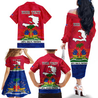 Haiti Independence Day Family Matching Off Shoulder Long Sleeve Dress and Hawaiian Shirt Libete Egalite Fratenite Ayiti 1804 With Polynesian Pattern LT9 - Polynesian Pride