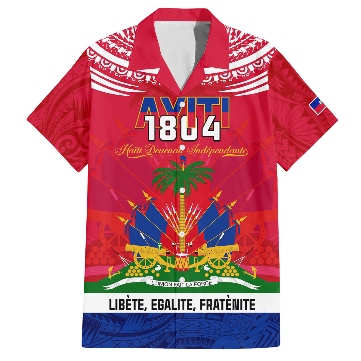 Haiti Independence Day Family Matching Puletasi Dress and Hawaiian Shirt Libete Egalite Fratenite Ayiti 1804 With Polynesian Pattern LT9 Dad's Shirt - Short Sleeve Red - Polynesian Pride