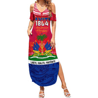Haiti Independence Day Family Matching Summer Maxi Dress and Hawaiian Shirt Libete Egalite Fratenite Ayiti 1804 With Polynesian Pattern LT9 Mom's Dress Red - Polynesian Pride
