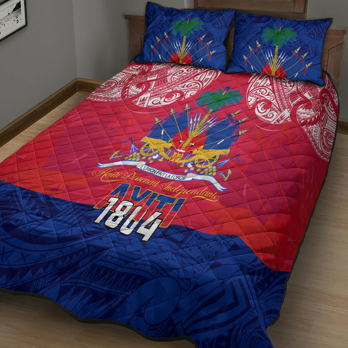 Haiti Independence Day Quilt Bed Set Libete Egalite Fratenite Ayiti 1804 With Polynesian Pattern LT9 - Polynesian Pride