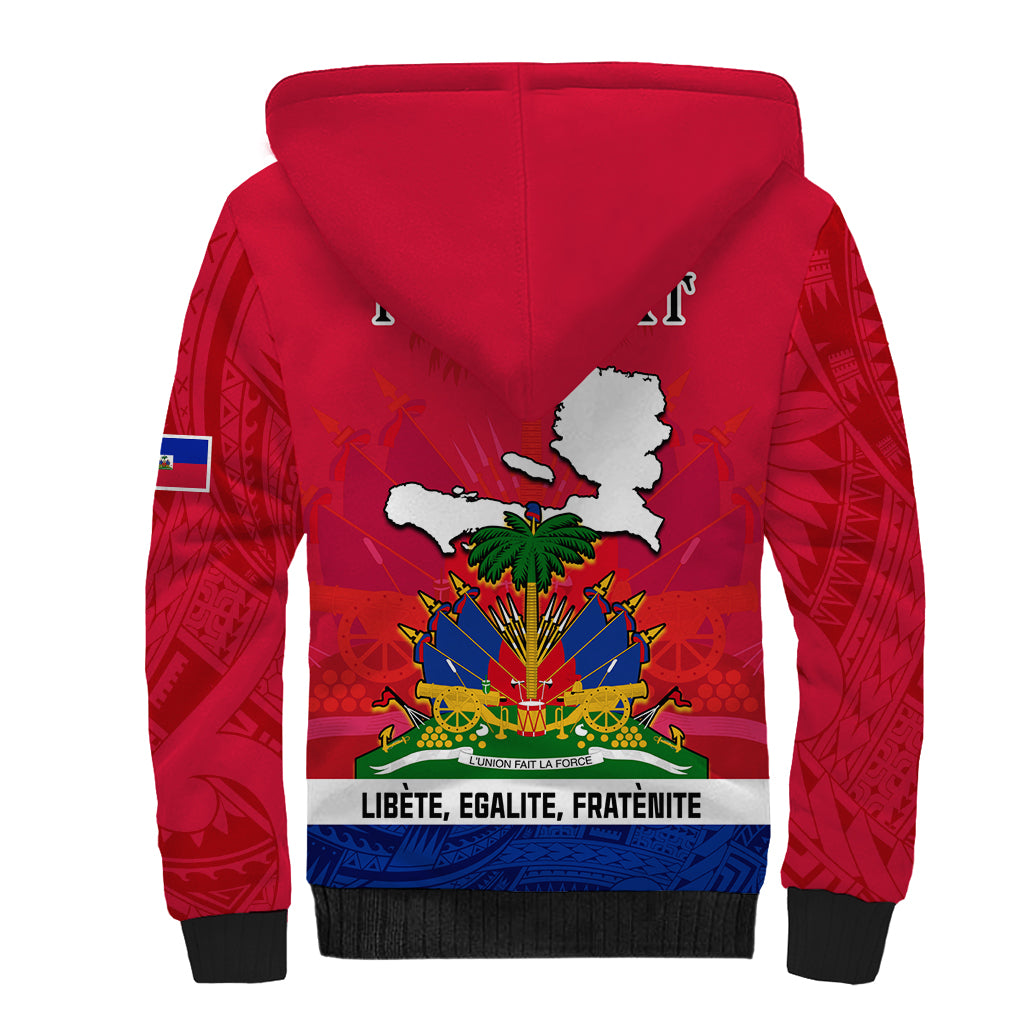Haiti Independence Day Sherpa Hoodie Libete Egalite Fratenite Ayiti 1804 With Polynesian Pattern LT9 - Polynesian Pride