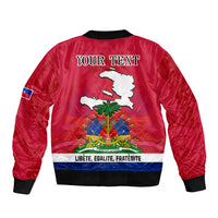 Haiti Independence Day Sleeve Zip Bomber Jacket Libete Egalite Fratenite Ayiti 1804 With Polynesian Pattern LT9 - Polynesian Pride