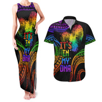 Personalised Its In My DNA Valentine Day Couples Matching Tank Maxi Dress and Hawaiian Shirt Fingerprint Heart with Color Pride Flag LT9 - Polynesian Pride