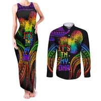 Personalised Its In My DNA Valentine Day Couples Matching Tank Maxi Dress and Long Sleeve Button Shirt Fingerprint Heart with Color Pride Flag LT9 - Polynesian Pride