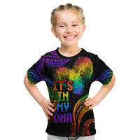 Personalised Its In My DNA Valentine Day Kid T Shirt Fingerprint Heart with Color Pride Flag LT9 - Polynesian Pride