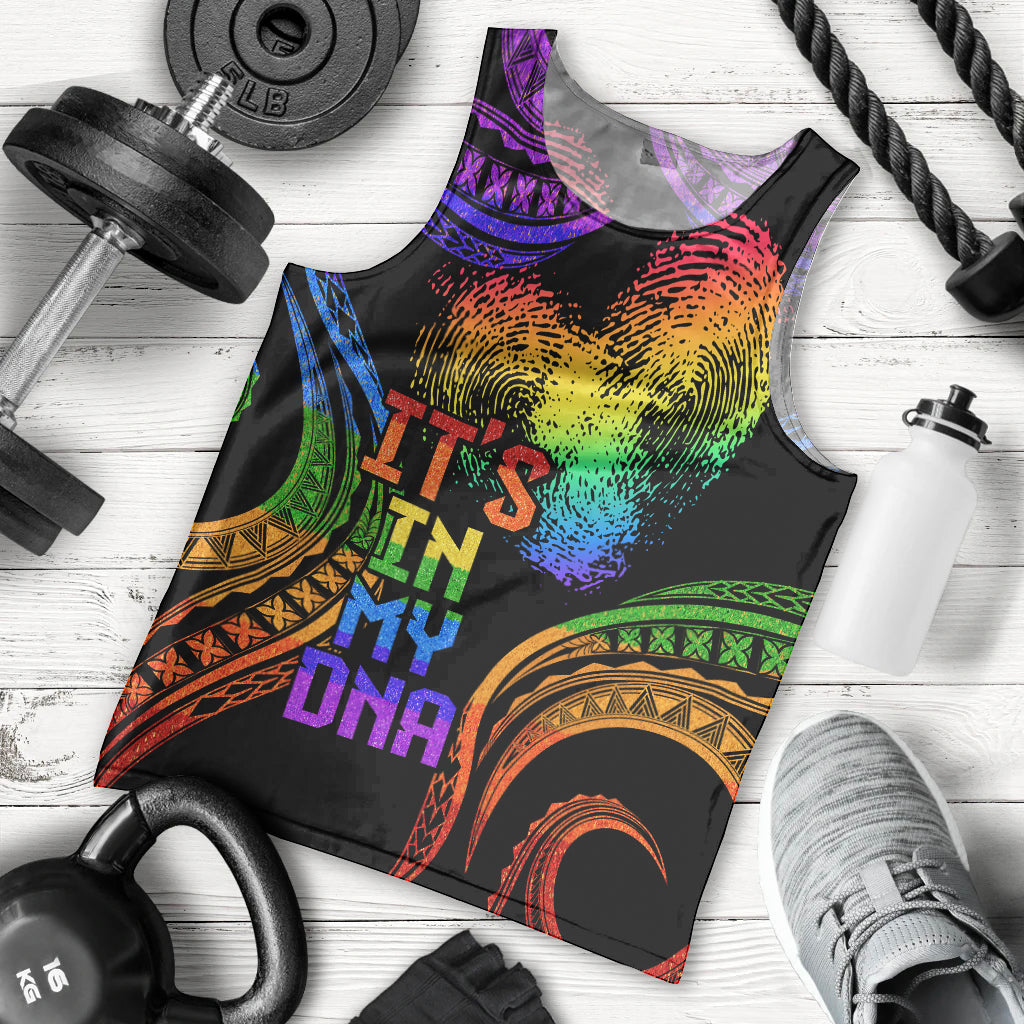Personalised Its In My DNA Valentine Day Men Tank Top Fingerprint Heart with Color Pride Flag LT9 - Polynesian Pride