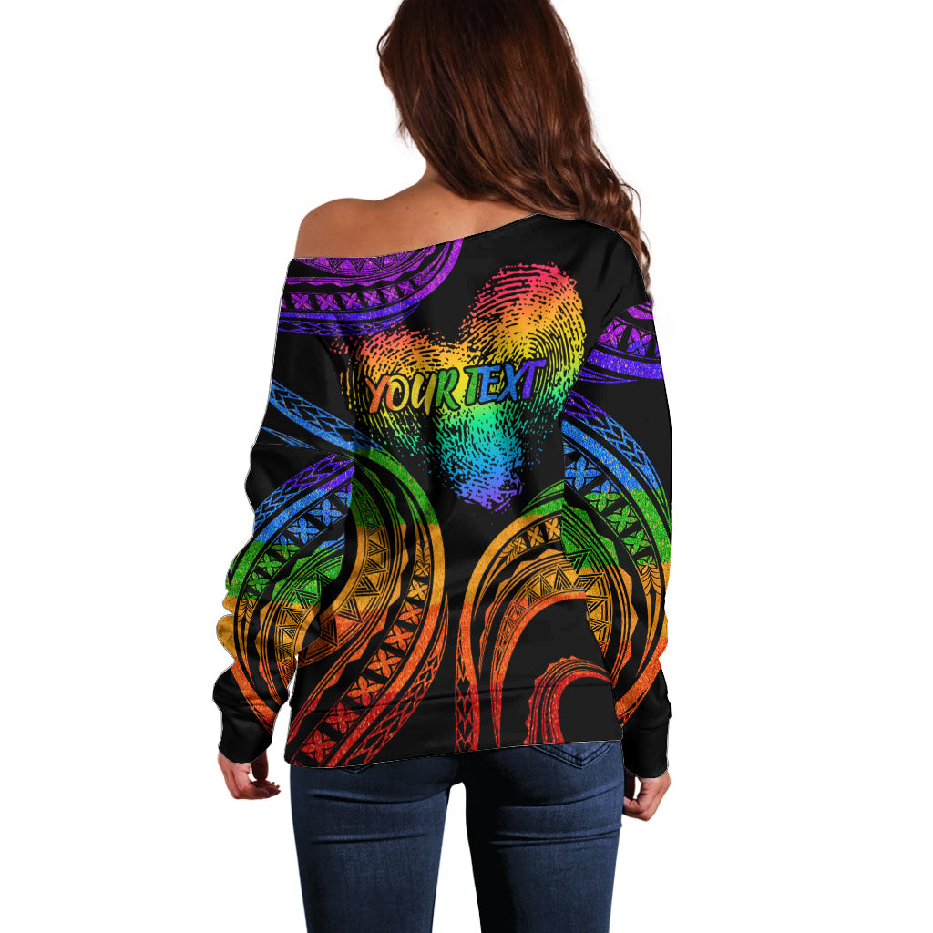 Personalised Its In My DNA Valentine Day Off Shoulder Sweater Fingerprint Heart with Color Pride Flag LT9 - Polynesian Pride