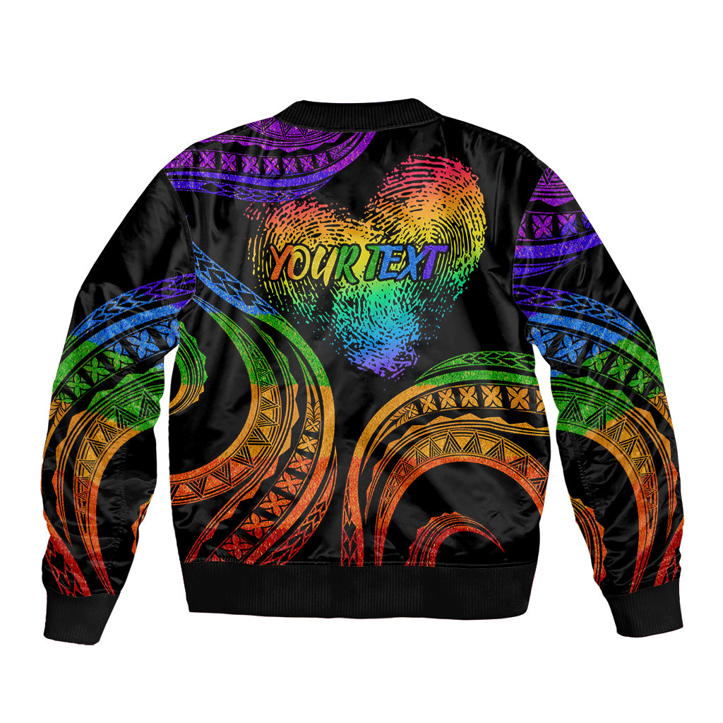 Personalised Its In My DNA Valentine Day Sleeve Zip Bomber Jacket Fingerprint Heart with Color Pride Flag LT9 - Polynesian Pride