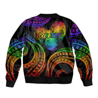 Personalised Its In My DNA Valentine Day Sleeve Zip Bomber Jacket Fingerprint Heart with Color Pride Flag LT9 - Polynesian Pride
