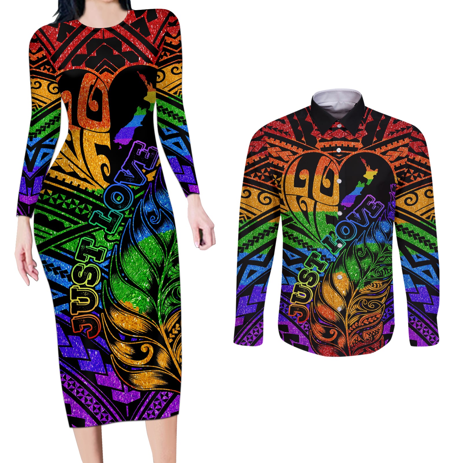 New Zealand LGBT Fern Heart Couples Matching Long Sleeve Bodycon Dress and Long Sleeve Button Shirt Dont judge What You Dont Understand LT9 - Polynesian Pride