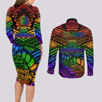 New Zealand LGBT Fern Heart Couples Matching Long Sleeve Bodycon Dress and Long Sleeve Button Shirt Dont judge What You Dont Understand LT9 - Polynesian Pride