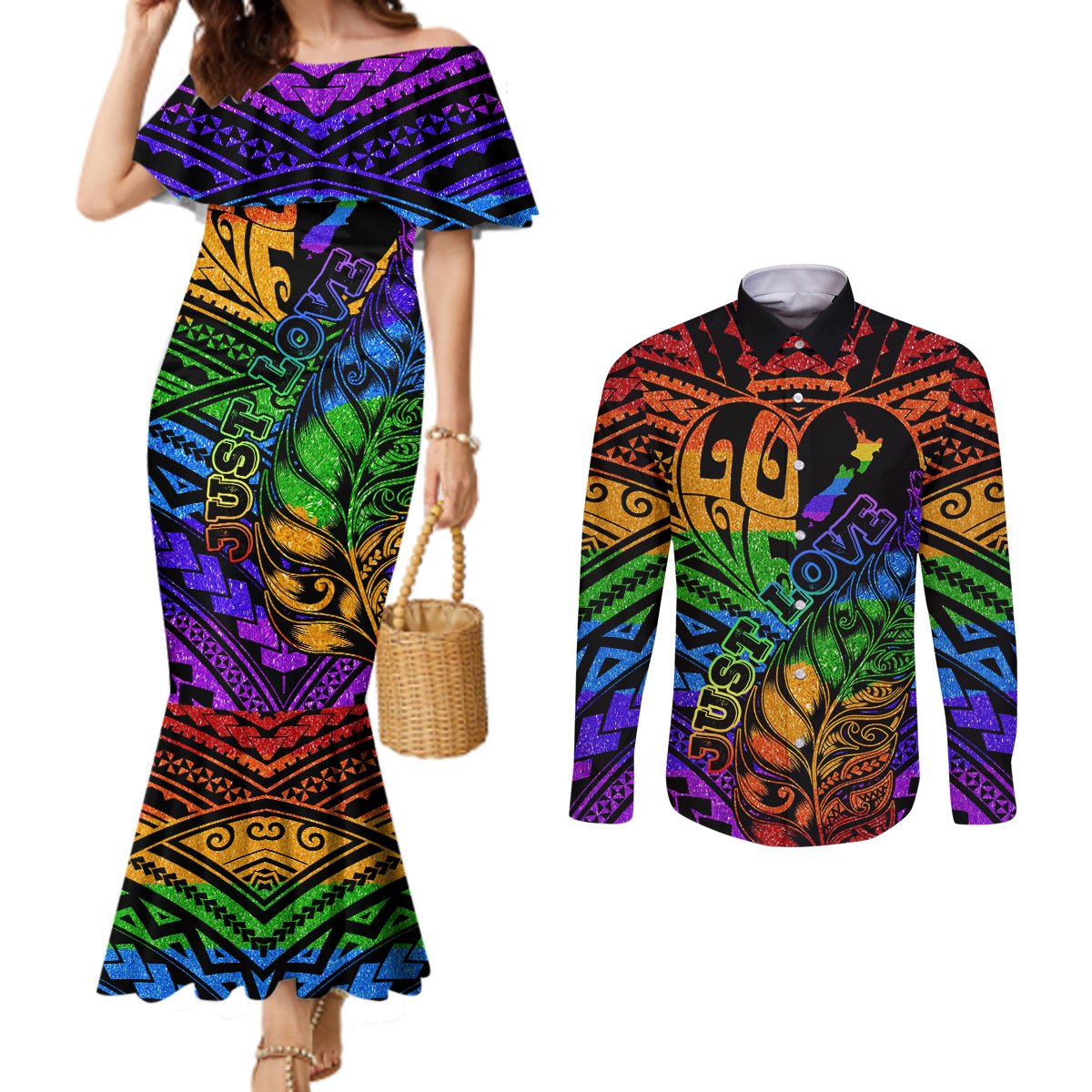 New Zealand LGBT Fern Heart Couples Matching Mermaid Dress and Long Sleeve Button Shirt Dont judge What You Dont Understand LT9 - Polynesian Pride