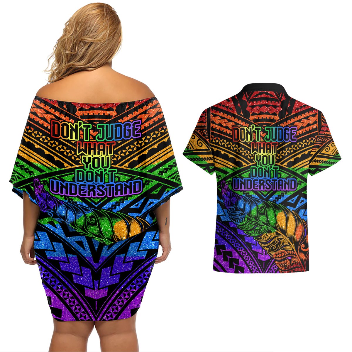 New Zealand LGBT Fern Heart Couples Matching Off Shoulder Short Dress and Hawaiian Shirt Dont judge What You Dont Understand LT9 - Polynesian Pride