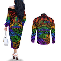New Zealand LGBT Fern Heart Couples Matching Off The Shoulder Long Sleeve Dress and Long Sleeve Button Shirt Dont judge What You Dont Understand LT9 - Polynesian Pride